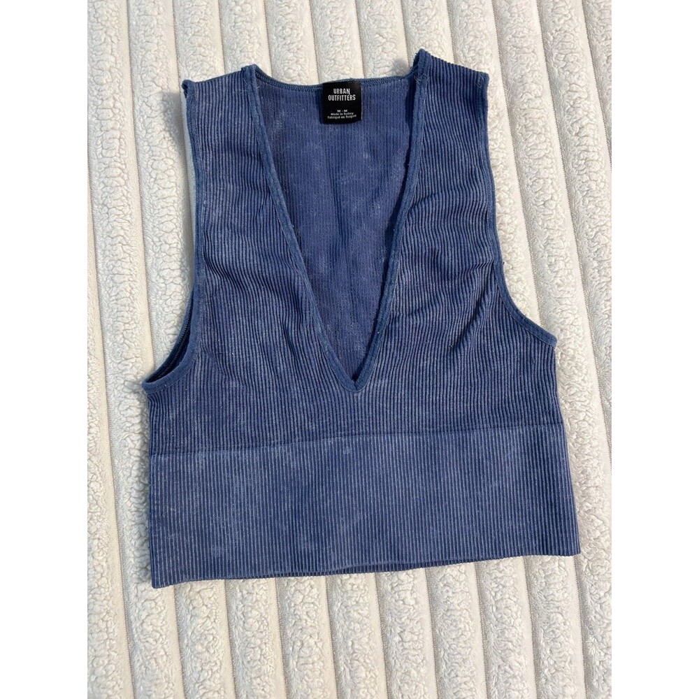 Out From Under Urban Outfitters Deep V Ribbed Tank Top Womens medium Denim blue